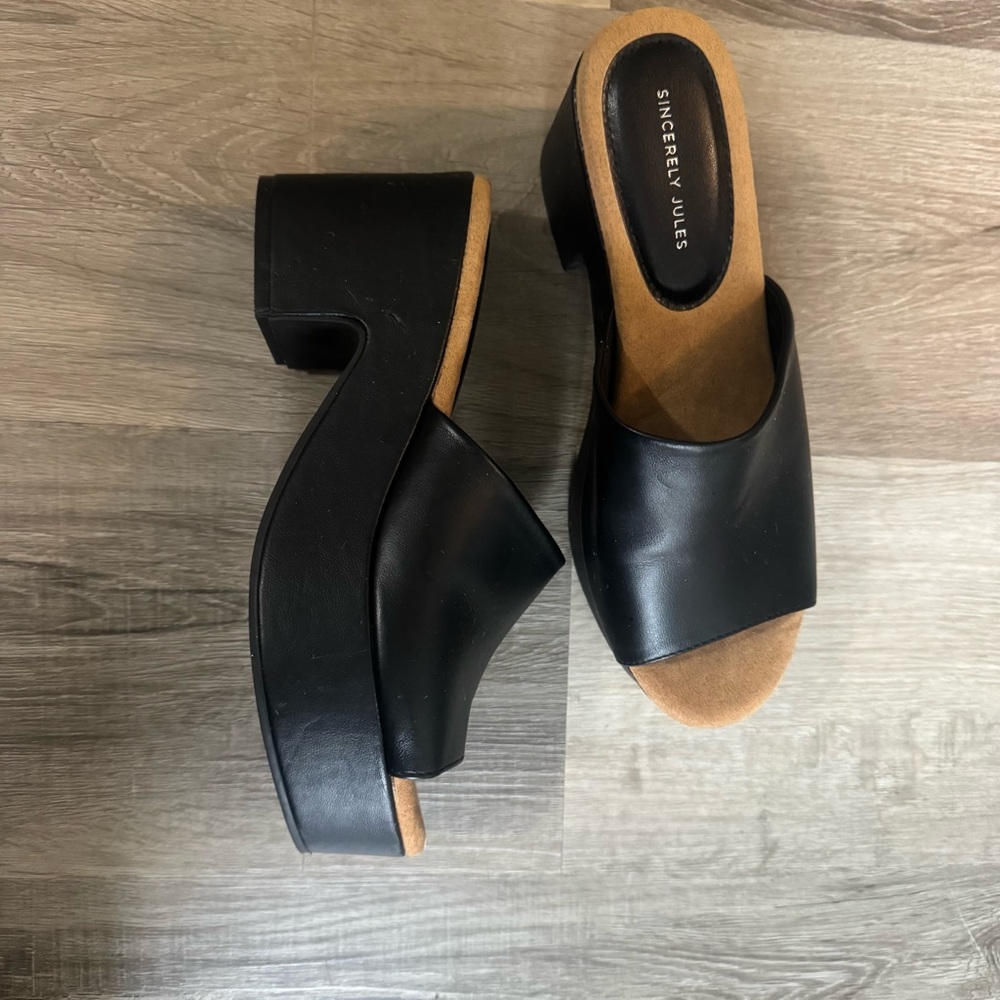 Sincerely Jules Black Platform Slide Sandals